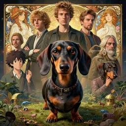 highly detailed surreal vfx portrait of a nowpunk dachshund, stephen bliss, unreal engine, greg rutkowski, loish, rhads, beeple, makoto shinkai and lois van baarle, ilya kuvshinov, rossdraws, tom bagshaw, alphonse mucha, global illumination, detailed and intricate environment