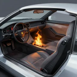 concept art for a car with interior fire pit, illustrated by syd mead, high quality