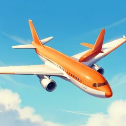 an orange and white airplane flying in the sky, concept art by wen zhengming, cgsociety, retrofuturism, redshift, toonami, artstation hd