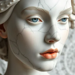 close up of face of female fashion model, white marble by auguste rodin, by van gogh, by valentino dress, highly detailed