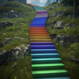 a mountain staircase where each stair is a different color, unreal engine —w 1024
