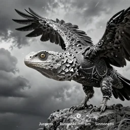 reptile-vulture in storm, intricate, highly detailed, artstation, sharp focus, illustration, jurgens, rutkowski, simonetti