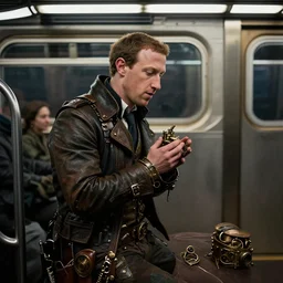 mark zuckerberg as a beggar begging in the new york subway, noir, steampunk, 4 k, ultra realism, photorealism, 5 0 mm, unreal engine