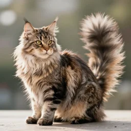 Maine coon cat huge fluffy tail side view eyebleach pixiv bokeh high quality 8k award winning photograph