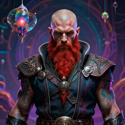 cyberpunk viking, handsome, strong, red beard, psychedelics, dmt, detailed intricate, 8 k