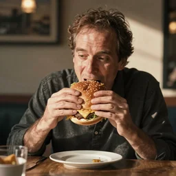 joseph helfrich is eating a burger