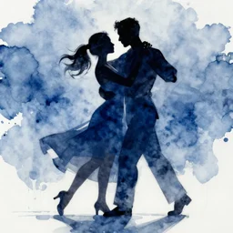 a beautiful watercolor painting of a silhouetted black couple slow dance, digital painting, artstation, concept art, lighting by delphin enjolras, smooth, dynamic lighting, blues