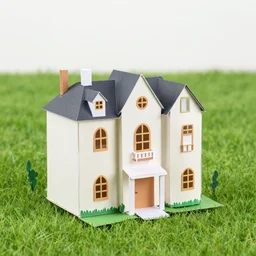 a papier - mache mansion in a grass field,
