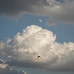 a sky cloudy sky all the clouds look like puppy dogs there are no actual puppies in the sky but there are lots of clouds that do look like puppies it is midday but you can still see the moon