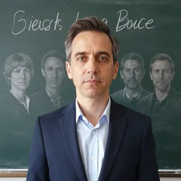 stunning teacher at blackboard portrait. realistic, symmetrical face. art by bowater charlie, mark brooks, julie bell, arian mark, tony sandoval
