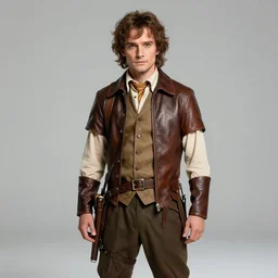 studio portrait of DC's character Robin leather costume as Frodo, dslr photo