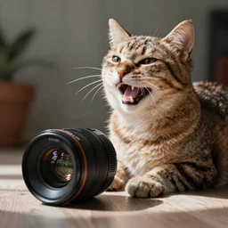 Cat laughing hard at a joke, trending on fiverr, 40nm lens, shallow depth of field,