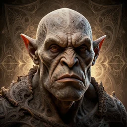 full portrait of an orc of fractals and patterns, wrinkled face, hyper - detailed, background intricate and detailed, ornate 8 k gorgeous intricate detailed, octane render, backlit, global illimination