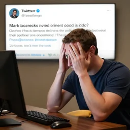 Mark Zuckerberg breaking his computer because he is upset with a Twitter post