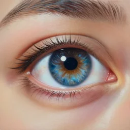 a highly detailed photorealistic painting of a human eye reflecting outer space