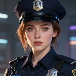 anime key visual of elizabeth olsen police officer, cyberpunk, futuristic, stunning features, perfect face, high detailed, digital painting, artstation, smooth, soft focus, illustration, art by artgerm and greg rutkowski and alphonse mucha