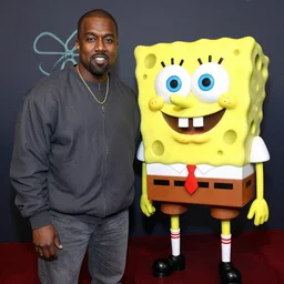 Kanye West meeting his idol, Spongebob Squarepants