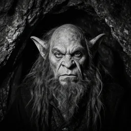 close up portrait of a scandinavian troll inside a cave kvlt by peder balke by peder balke by greg rutkowski, by guido crepax by norman bluhm mystic high contrast monochromatic noir