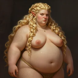 chubby female dwarven woman | enat elaborated long curly braided blonde hair | big nose | beautiful plump body | intricate, highly detailed, digital painting, artstation, concept art, dungeons and dragons , art by greg rutkowski and giotto