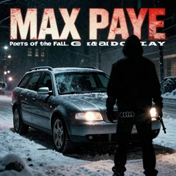 Audi A4 B6 Avant (2002), a gritty neo-noir, dramatic lighting, cinematic, eerie person silhouette, death, homicide, homicide in the snow, gunshots, establishing shot, extremely high detail, photorealistic, cinematic lighting, artstation, by simon stalenhag, Max Payne (PC) (2001) winter new york at night, Max Payne 1 graphic novel style, flashing lights, Poets of the Fall - Late Goodbye