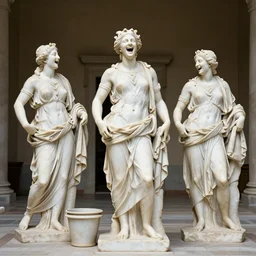 Greek Marble Statues doing Daily Chores while laughing histerically
