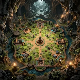 DnD battlemap, top down view of a mystical cavern, digital