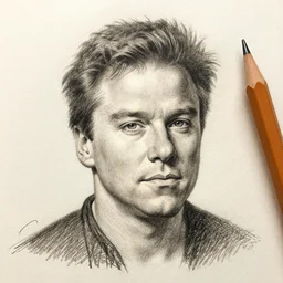 pencil macro portrait of matt damon, sketch on old paper, by leonardo davinci in 1 5 0 0