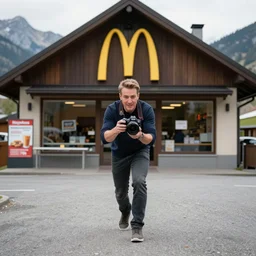 Scott Morisson leaving Engadine McDonalds in a hurry, Canon EOS R3, f/1.4, ISO 200, 1/160s, 8K, RAW, unedited, symmetrical balance, in-frame