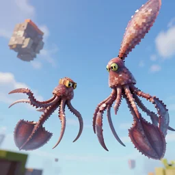 giant squids battling in the sky, minecraft, 3 d render cinestill, highly detailed, 4 k