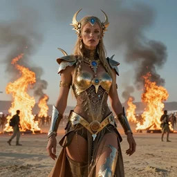 a photo of a post apocalyptic goddess at burning man festival playa, powerful, cinematic, beautifully lit, by artgerm, by craig mullins, by galan pang, 3 d, trending on artstation, octane render, 8 k