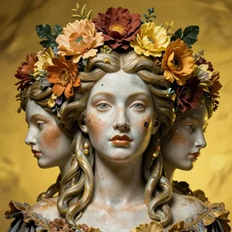 hyperrealistic hyper detailed neo-surreal 35mm portrait of rococo cyborg medusa with multiple heads covered in flowers matte painting concept art hannah yata dali very dramatic yellow lighting low angle hd 8k sharp shallow depth of field