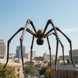 a massive spider towering over a city