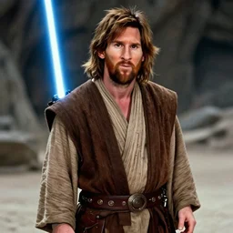 Lionel Messi as Obi-Wan Kenobi in Star wars (1977) cinemascope and technicolor
