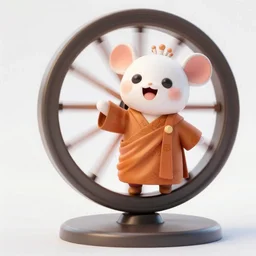 cute and funny, mad monk in robe, spinning a large wheel, ratfink style by ed roth, centered award winning watercolor pen illustration, isometric illustration by chihiro iwasaki, the artwork of r. crumb and his cheap suit, cult - classic - comic,