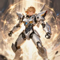 a battle mech piloted by a cute kawaii girl, battle stance, smooth, intricate, elegant, power aura, artstation, concept art, high tech fantasy, sharp focus, illustration, art by james jean and josan gonzalez,