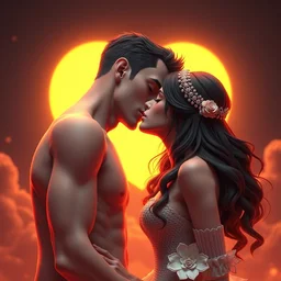 3 d render of kissing couple by luis toledo and alex grey and beeple, neosurrealism. digital art, pixel art, concept art, octane render, trending on cgsociety, trending on artstation