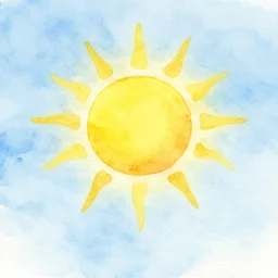 beautiful bright yellow paint sun dripping beautifully into clear aquarelle lightblue sky