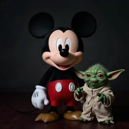 mickey mouse yoda, photo, dslr 24mm, dark dim, portrait