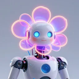 a close up of a robot with flowers in it, neon shaped petals, neon wire, character portrait by maria johanna gortz and frieke janssens, cgsociety, houdini generative art, made of flowers, reimagined by industrial light and magic, sci - fi