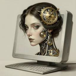 a woman as a lovecraftian computer, elegant, defined face, mechanical, clockwork, intricate, elegant, sharp focus, illustration, highly detailed, digital painting, concept art, matte, art by wlop and artgerm and greg rutkowski and alphonse mucha