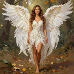 half Jessica Alba half Nathalie Portman half scarlett johansonna pure seductive angel, full body portrait, slight smile, diffuse natural sun lights, autumn lights, highly detailed, digital painting, artstation, concept art, sharp focus, illustration, art by wlop and greg rutkowski and alphonse mucha and artgerm