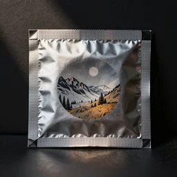 a metallic condom wrapper