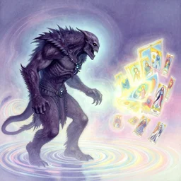 side profile, hellscream, gloomhaven, luminescent, tarot, colorful swirly magic ripples, pastel colors, by greg manchess, huang guangjian, sachin teng, greg rutkowski, jesper ejsing, ilya kuvshinov