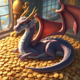 dragoness lounges on a bed of gold coins # anime # rendered # raycasting # vfx # photorealism cartoon illustration artwork detailed fantasy artstation