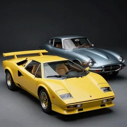 a blending, amalgamation and detailed combination of a lamborghini countach, datsun 2 6 0 z and a jaguar e - type, concept art, very round headlights, long front end, 8 k, highly detailed, trending on art station, dramatic lighting