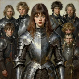 portrait beautifull face girl medieval metal armor balanciaga fashion clothe painting by gaston bussiere, greg rutkowski, yoji shinkawa, yoshitaka amano, tsutomu nihei, donato giancola, tim hildebrandt, oil on canvas, trending on artstation, featured on pixiv, cinematic composition, extreme detail