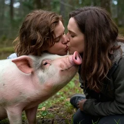 laura palmer from twin peaks kissing a pig