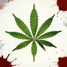 cannabis film poster, seamless weed texture, blood splatter on the sides, sharp render, painting, grainy tape, glitch, distortion, few details,