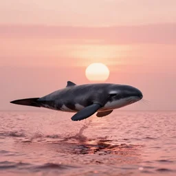 narwhal plying at sunset, rose gold sand