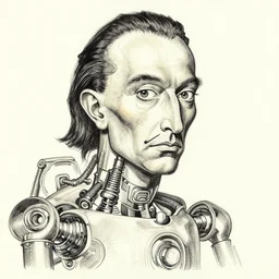 Portrait of a mechanical god. Line drawing by Oskar Schlemmer. Pen and ink by Dali.
